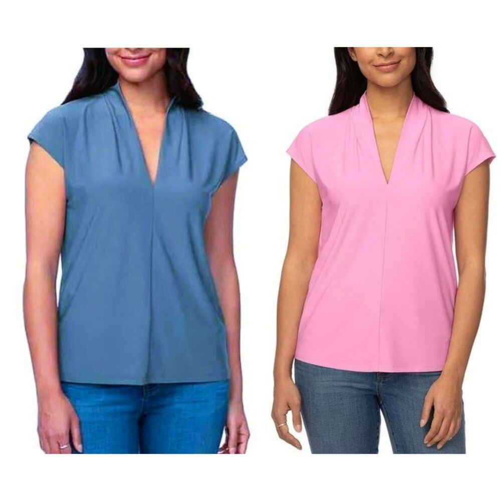 V Neck Cap Sleeve Blouse Bundle Blue Pink S M Buffalo David Bitton Resort Summer